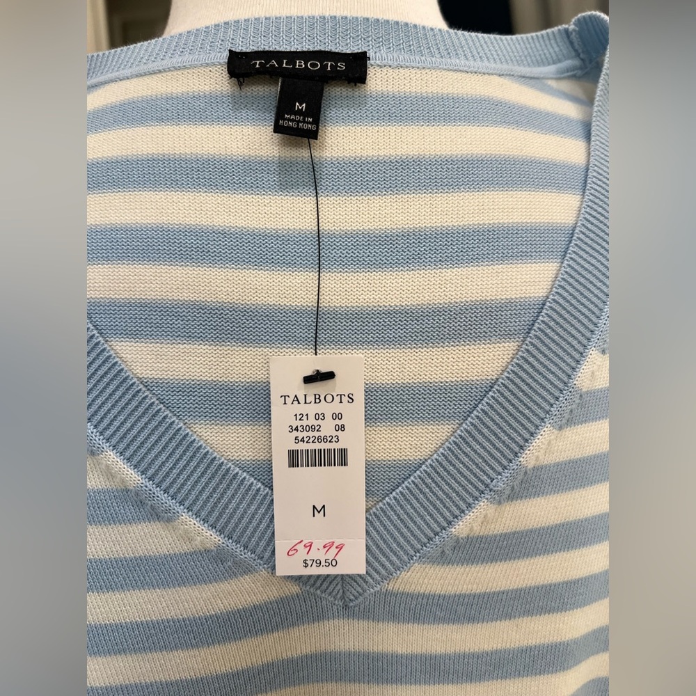 Talbots Light Blue and White V-Neck Sweater - Picture 4 of 7